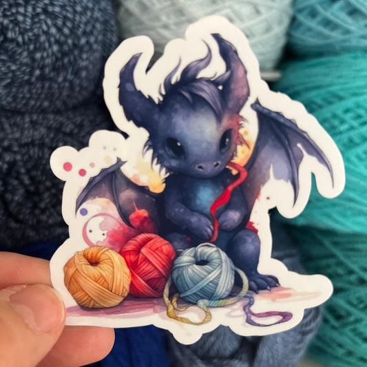 Dragon With Wings and Yarn Balls Sticker